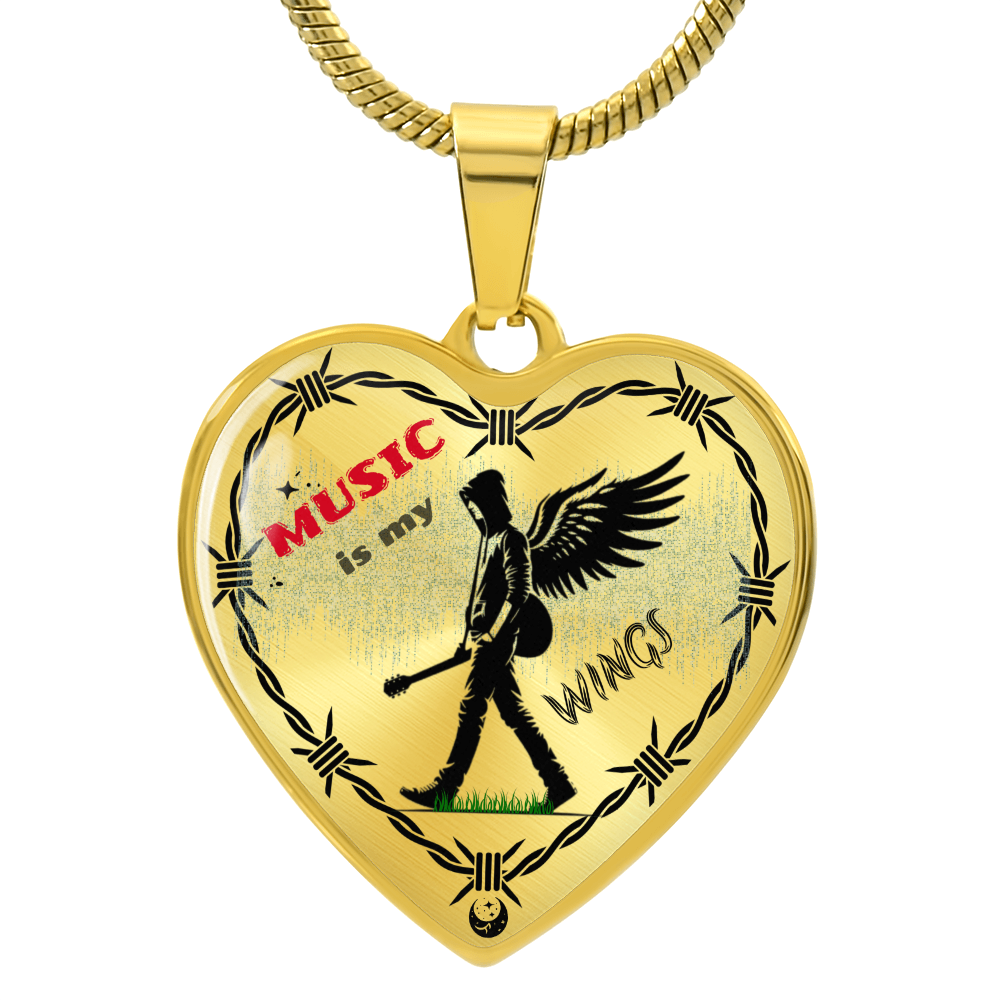Music Is My Wings Necklace – Guitar Angel Heart Pendant