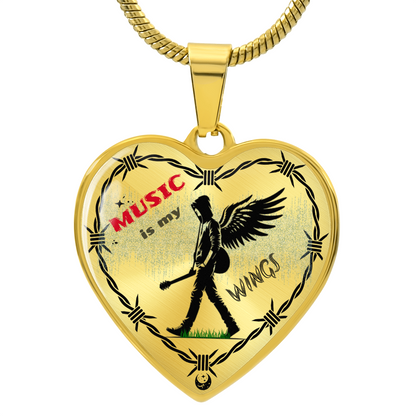 Music Is My Wings Necklace – Guitar Angel Heart Pendant
