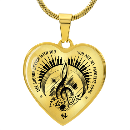 I Love You Music Heart Necklace – Personalized Back Engraving Gift
