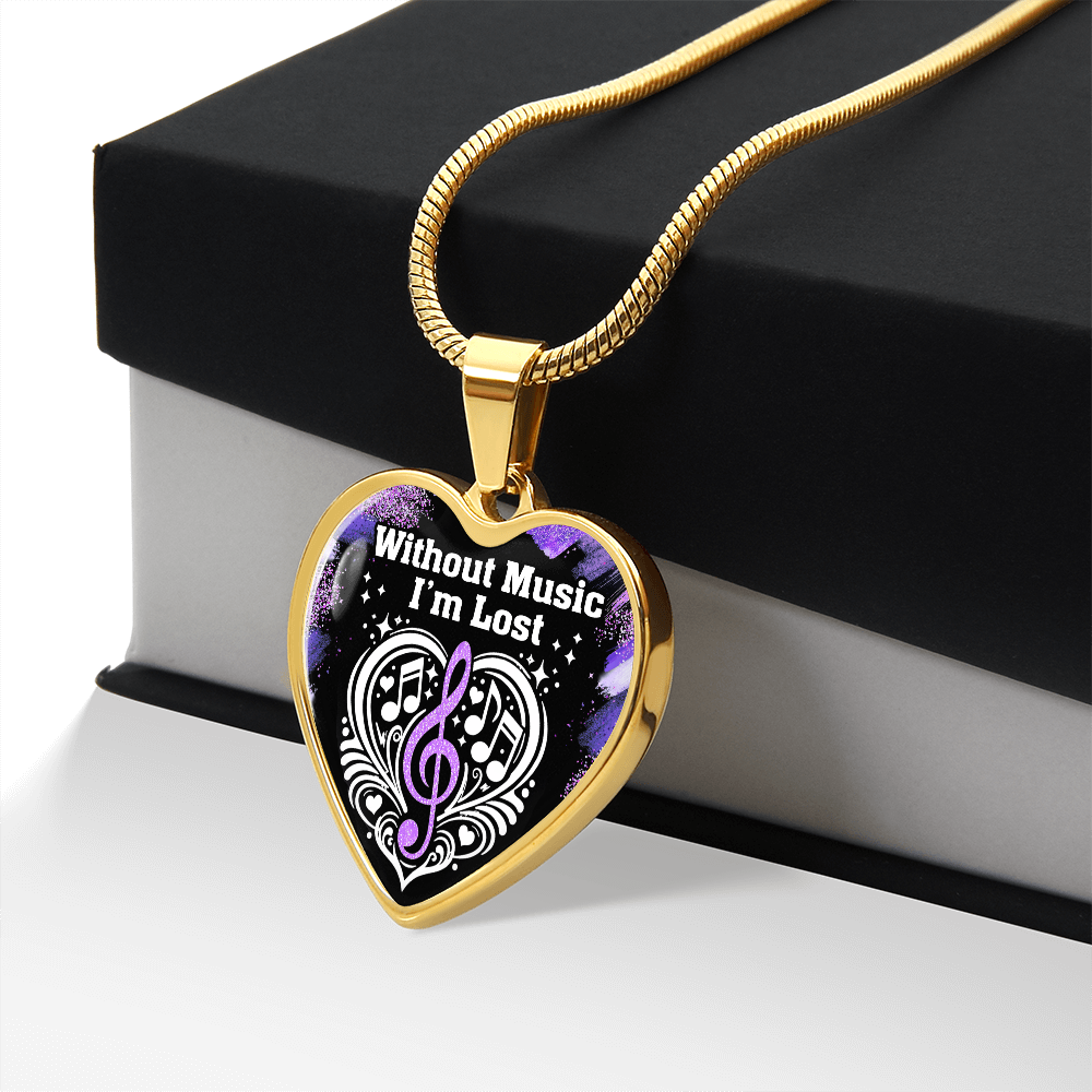 Without Music I'm Lost – Black Heart Music Necklace