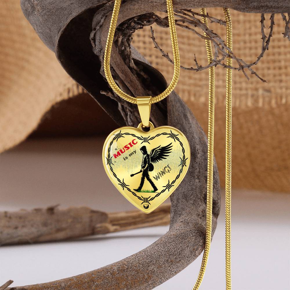 Music Is My Wings Necklace – Guitar Angel Heart Pendant