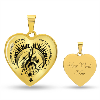I Love You Music Heart Necklace – Personalized Back Engraving Gift