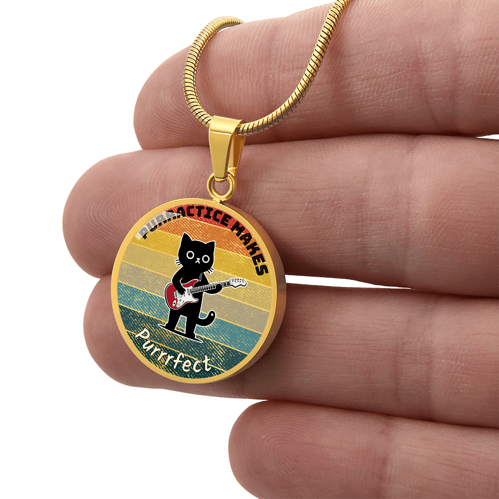 Music Cat Design Necklace – Electric Guitar   Personalized Back Engraving