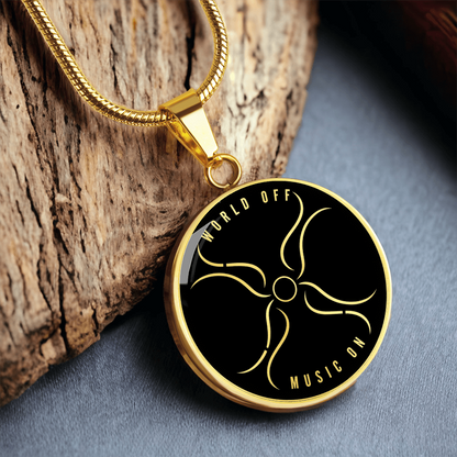World Off Music On Circle Pendant Necklace