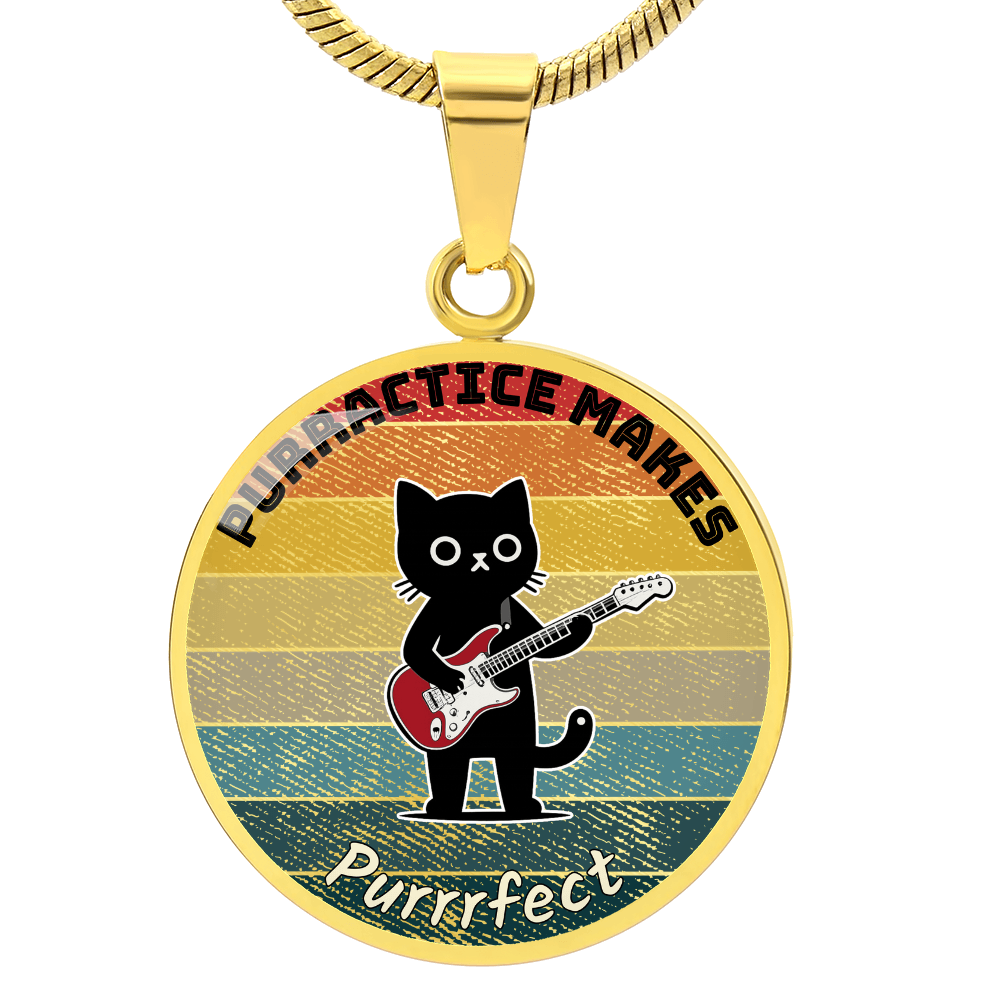 Music Cat Design Necklace – Electric Guitar   Personalized Back Engraving