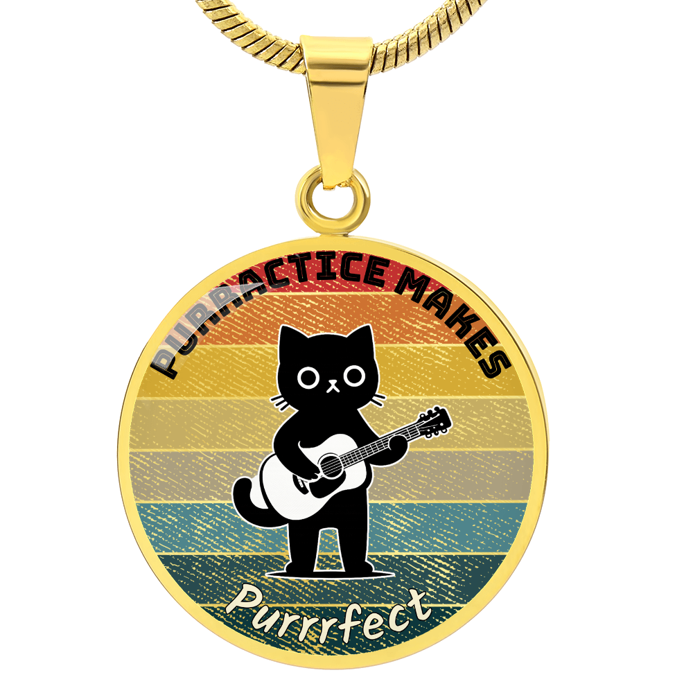 Music Cat Design Necklace – Acoustic Guitar   Personalized Back Engraving