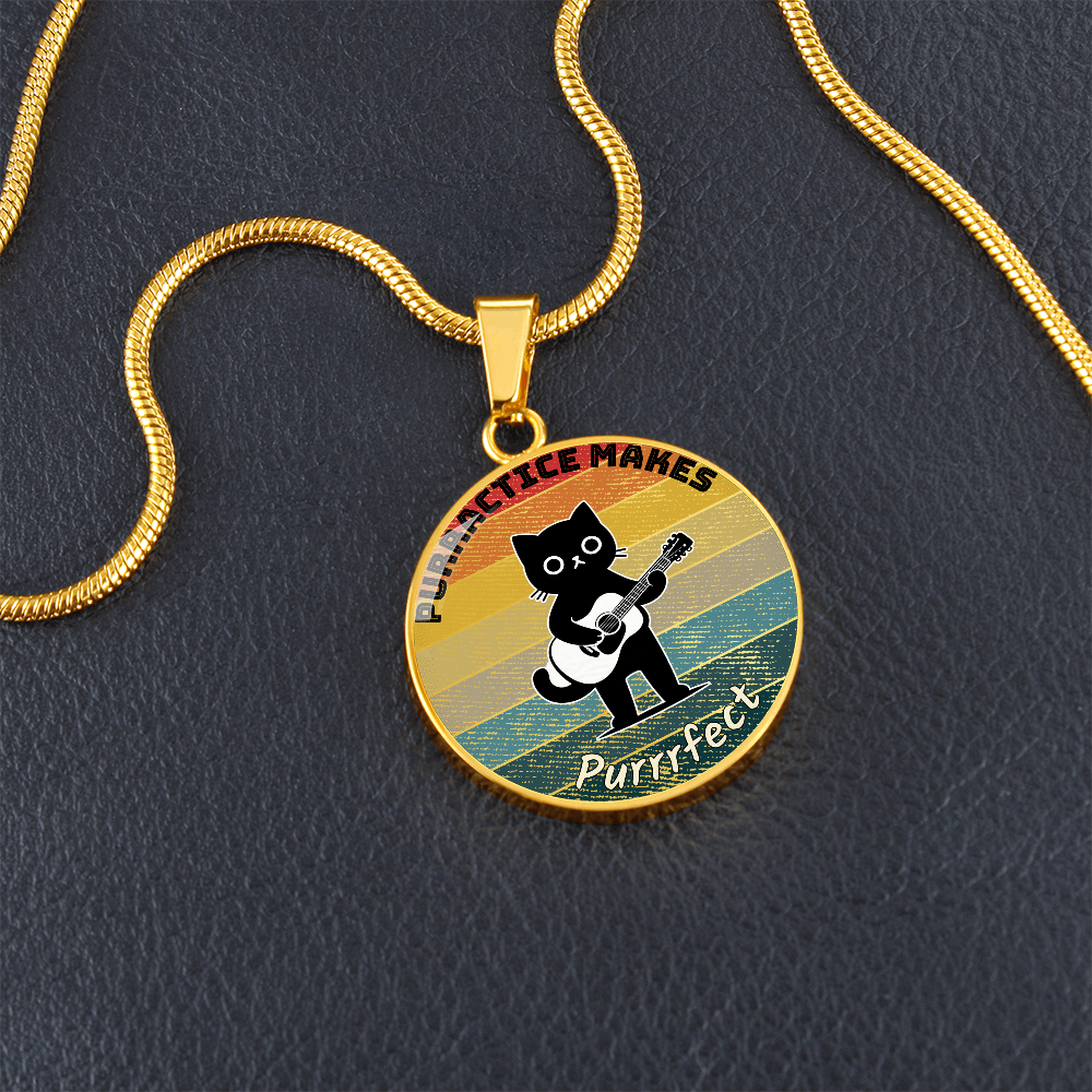 Music Cat Design Necklace – Acoustic Guitar   Personalized Back Engraving