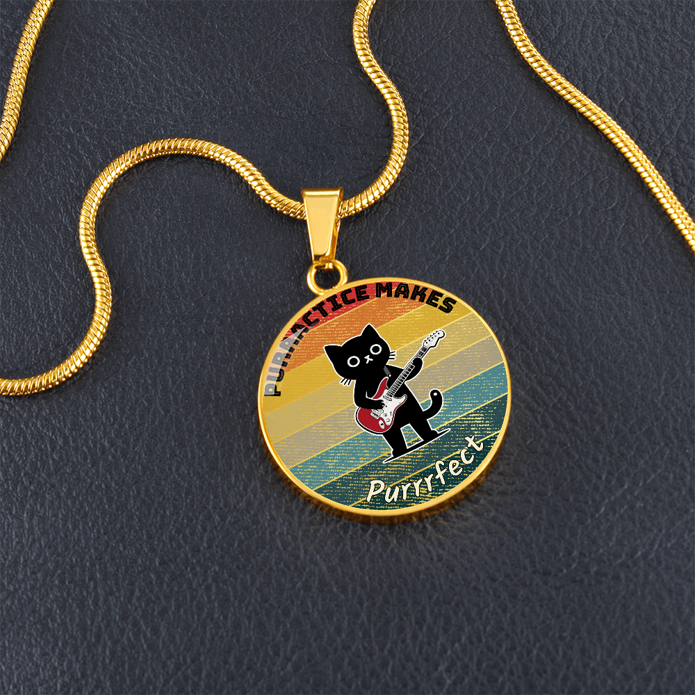 Music Cat Design Necklace – Electric Guitar   Personalized Back Engraving