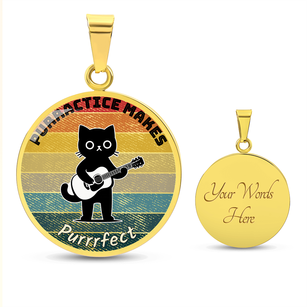 Music Cat Design Necklace – Acoustic Guitar   Personalized Back Engraving