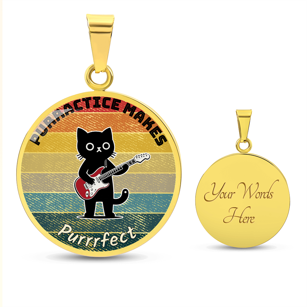 Music Cat Design Necklace – Electric Guitar   Personalized Back Engraving
