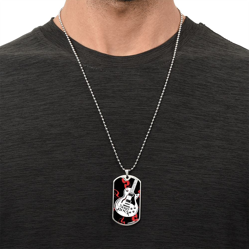 Born to Roc Guitar Dog Tag Necklace