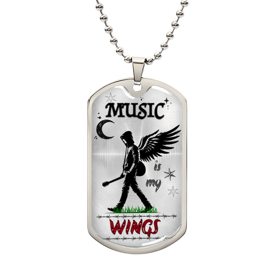 Music Is My Wings Dog Tag Necklace – Guitar Angel Pendant