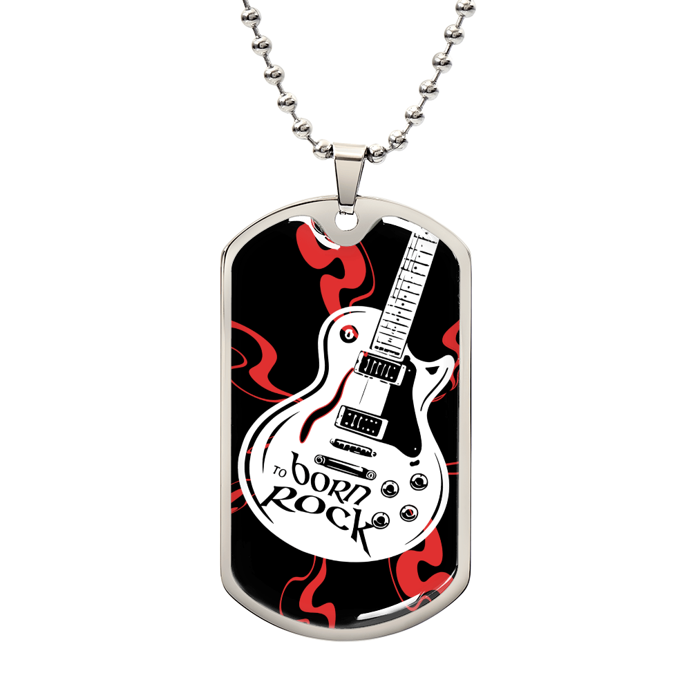 Born to Roc Guitar Dog Tag Necklace
