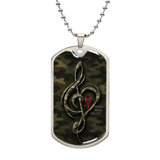 Without Music I'm Lost Dog Tag Necklace