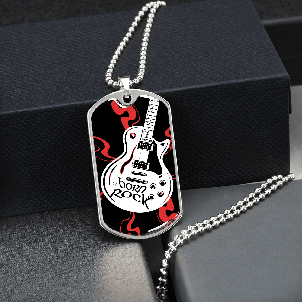 Born to Roc Guitar Dog Tag Necklace