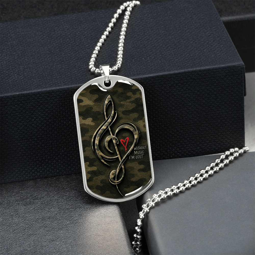 Without Music I'm Lost Dog Tag Necklace