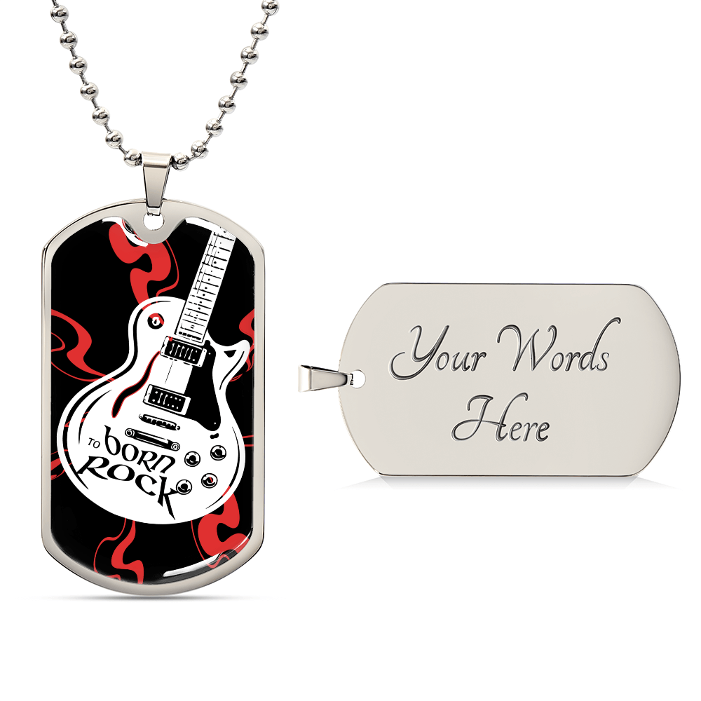 Born to Roc Guitar Dog Tag Necklace