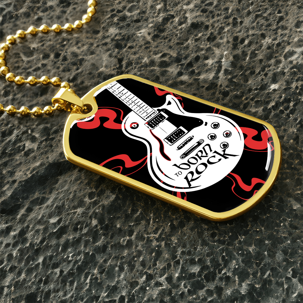 Born to Roc Guitar Dog Tag Necklace