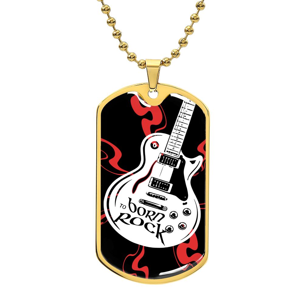 Born to Roc Guitar Dog Tag Necklace
