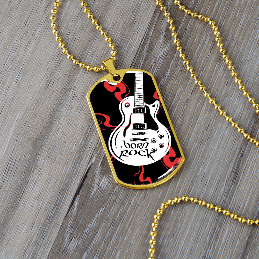 Born to Roc Guitar Dog Tag Necklace