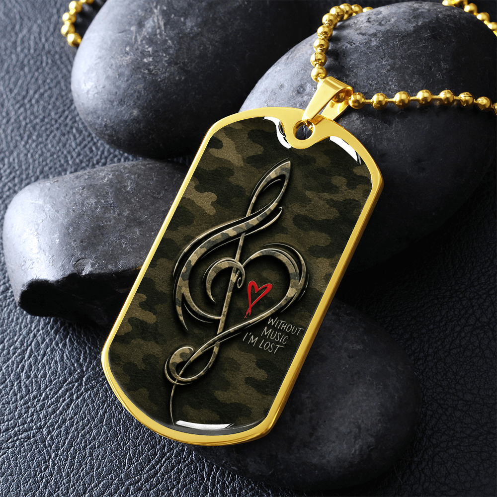 Without Music I'm Lost Dog Tag Necklace