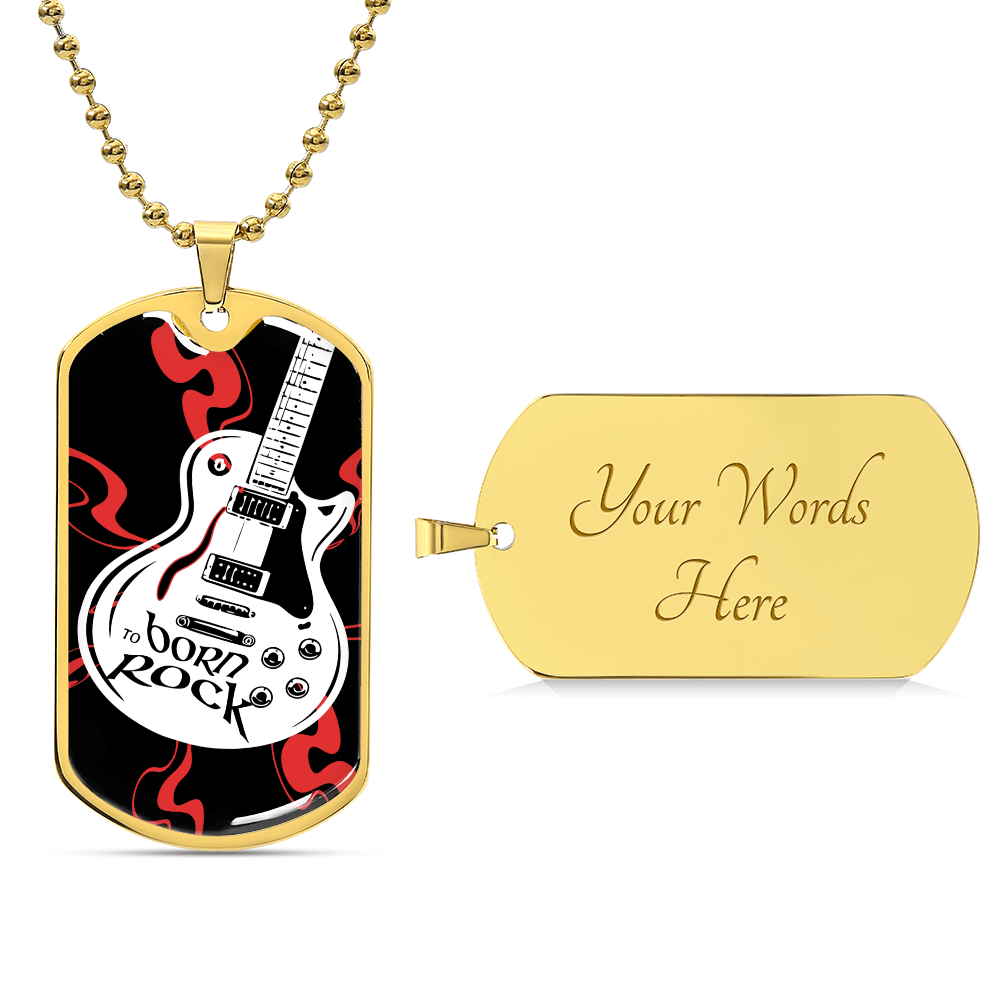 Born to Roc Guitar Dog Tag Necklace