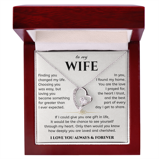 To My Wife Necklace – Forever Love Heart with Message Card & Gift Box