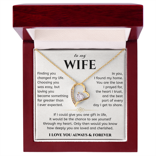 To My Wife Necklace – Forever Love Heart with Message Card & Gift Box