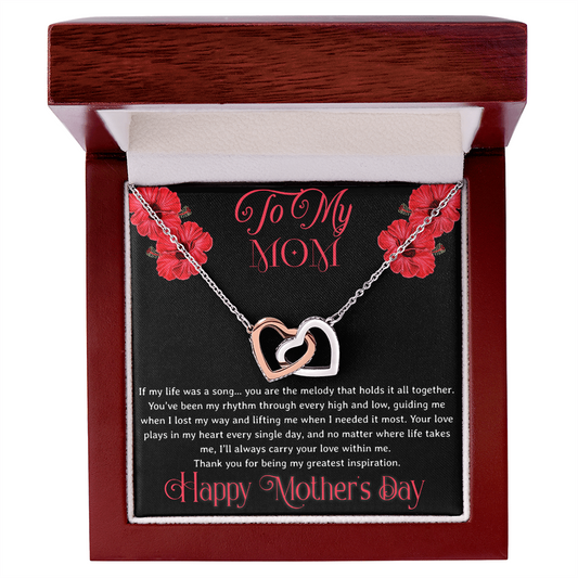 To My Mom – Melody in My Heart Interlocking Hearts Necklace
