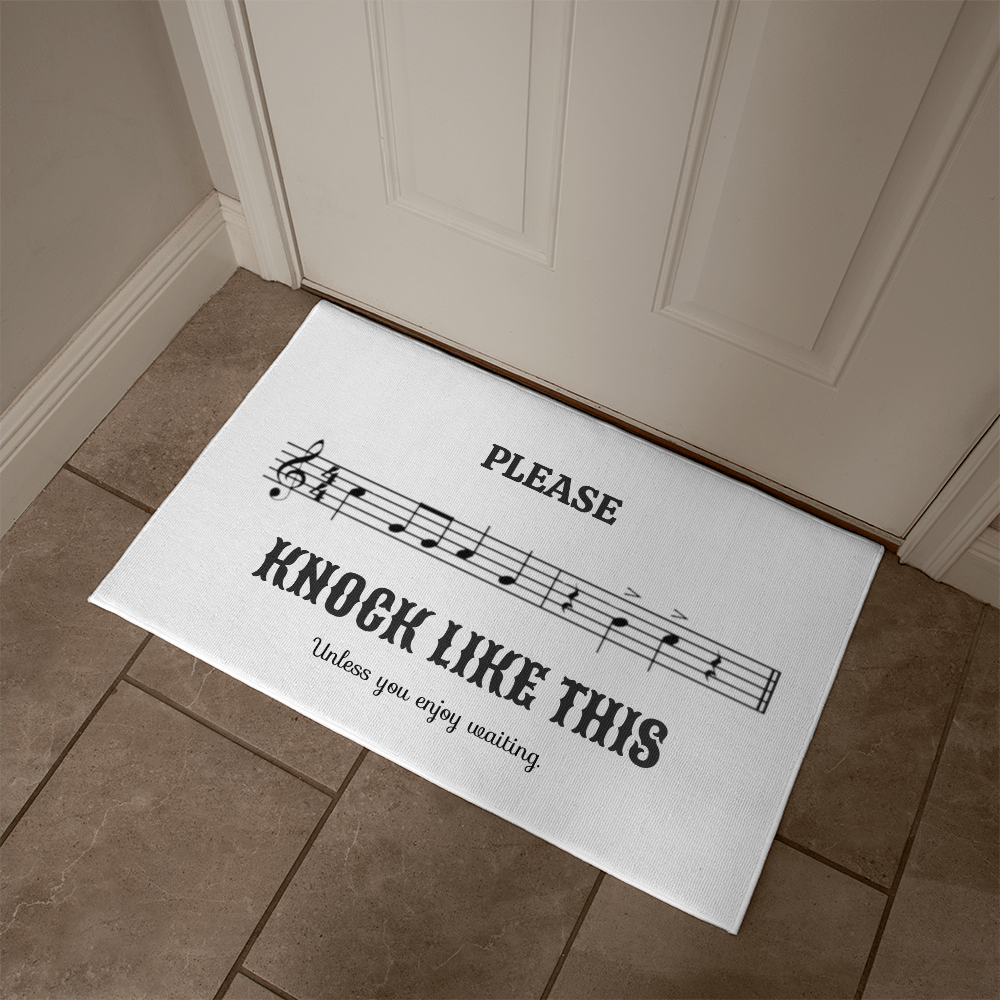 Funny Music Lover Doormat – Please Knock Like This Musical Welcome Mat