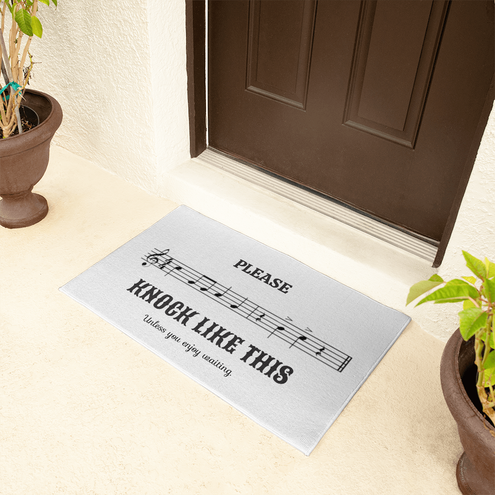 Funny Music Lover Doormat – Please Knock Like This Musical Welcome Mat
