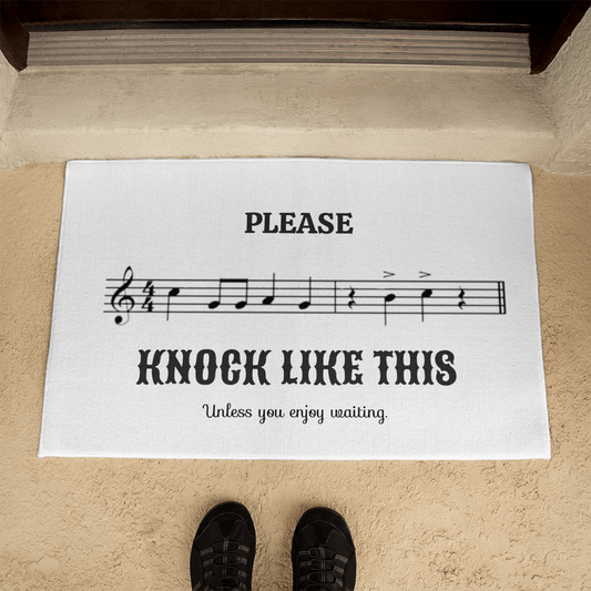 Funny Music Lover Doormat – Please Knock Like This Musical Welcome Mat