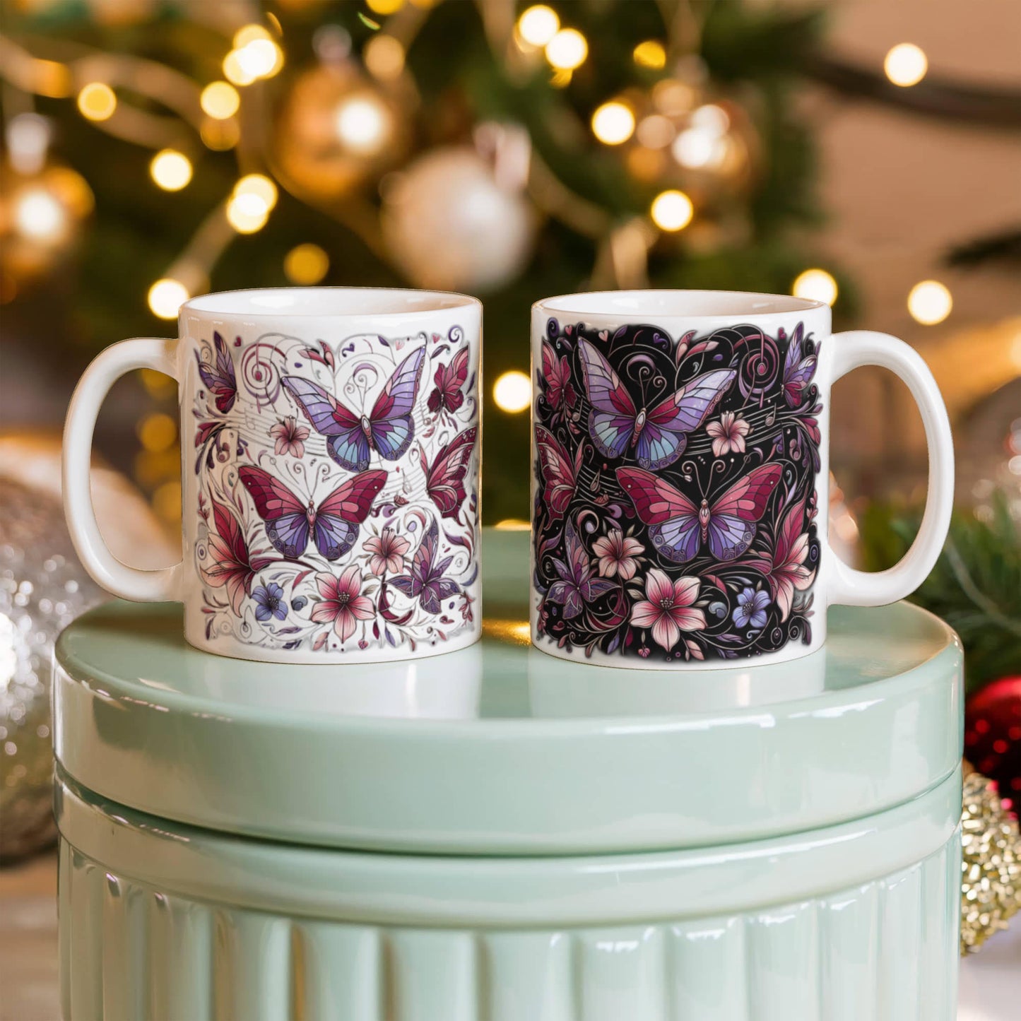 Night and Day – Stained Glass Butterfly Mug | Music & Nature Ceramic Gift – 11oz & 15oz