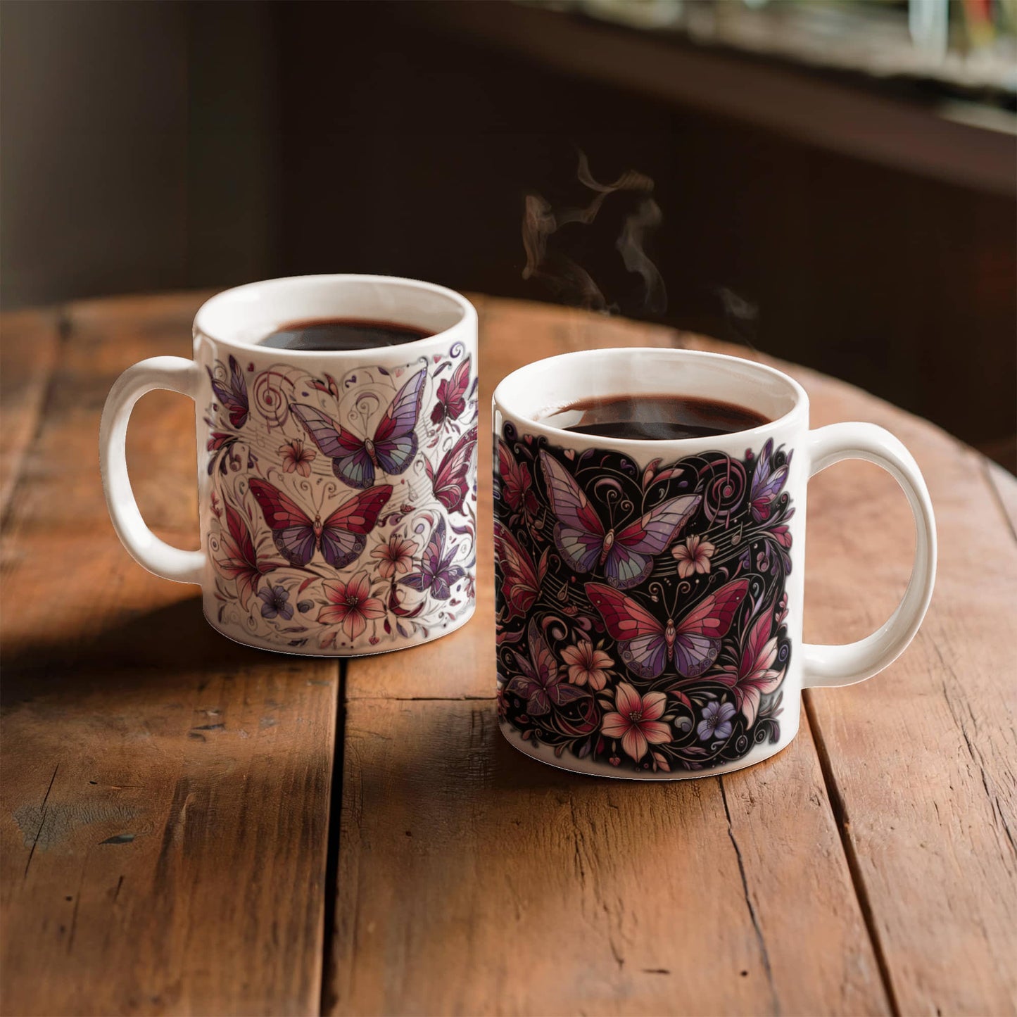 Night and Day – Stained Glass Butterfly Mug | Music & Nature Ceramic Gift – 11oz & 15oz