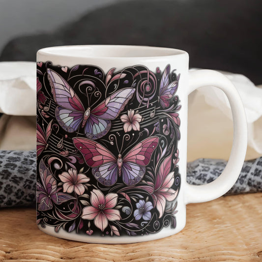 Night and Day – Stained Glass Butterfly Mug | Music & Nature Ceramic Gift – 11oz & 15oz