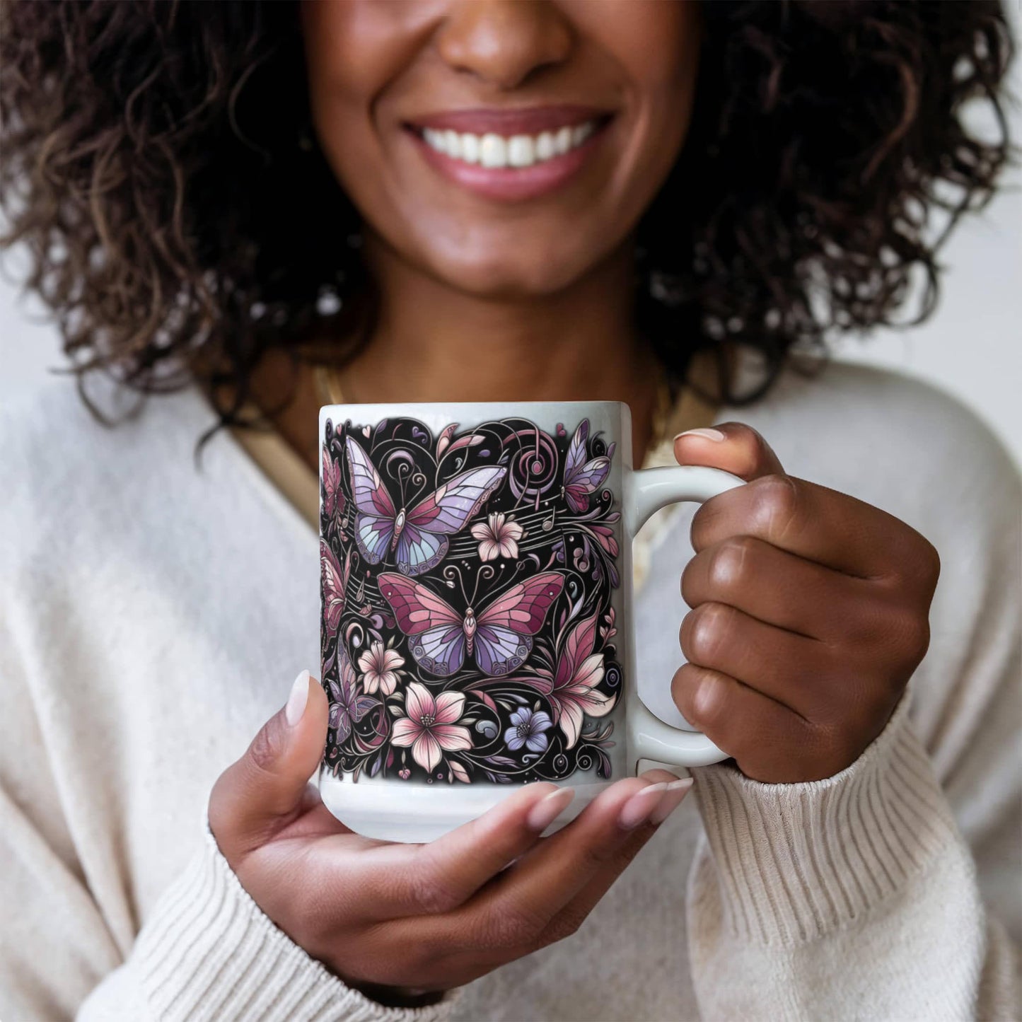 Night and Day – Stained Glass Butterfly Mug | Music & Nature Ceramic Gift – 11oz & 15oz