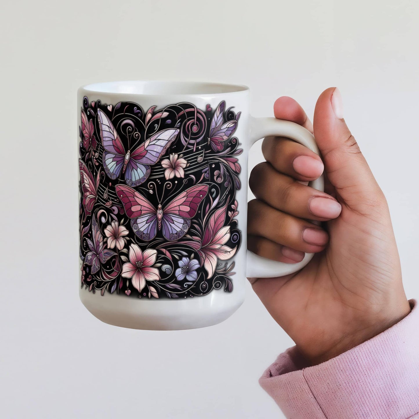 Night and Day – Stained Glass Butterfly Mug | Music & Nature Ceramic Gift – 11oz & 15oz