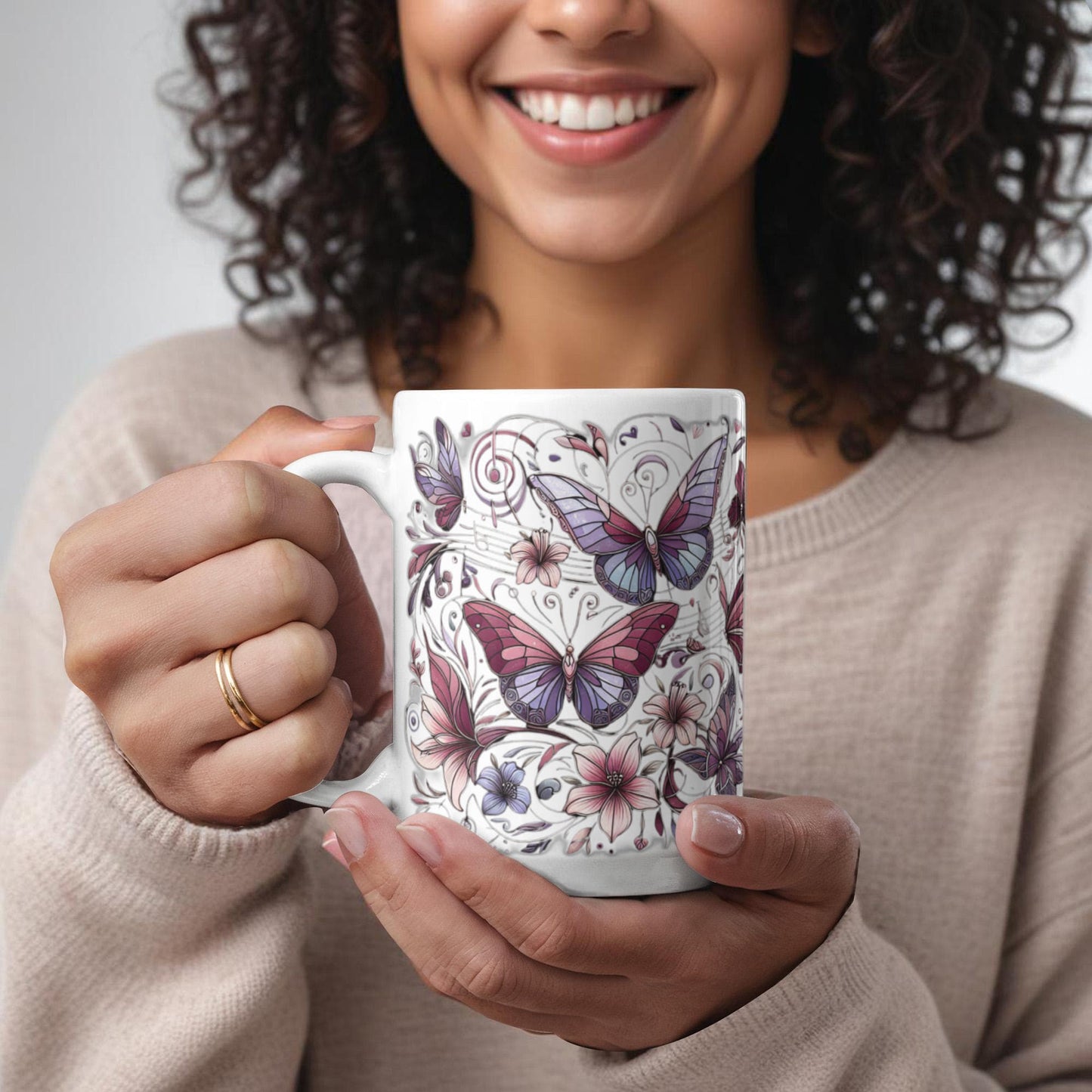 Night and Day – Stained Glass Butterfly Mug | Music & Nature Ceramic Gift – 11oz & 15oz
