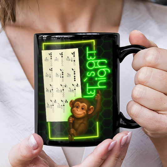 Neon Saxophone & Altissimo Finger-Chart Mug – Color-Changing Sax Coffee Mug, ‘Let's Get High' Monkey 11 oz / 15 oz